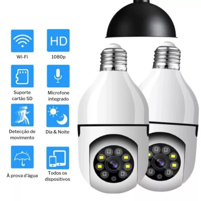 Câmera de Segurança Smart Full HD 1080p Wi-Fi  360 + 2 Adesivo De Monitoramento (Brinde)