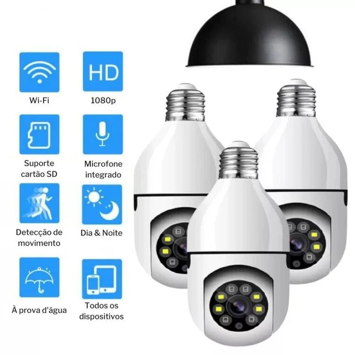 Câmera de Segurança Smart Full HD 1080p Wi-Fi  360 + 2 Adesivo De Monitoramento (Brinde)