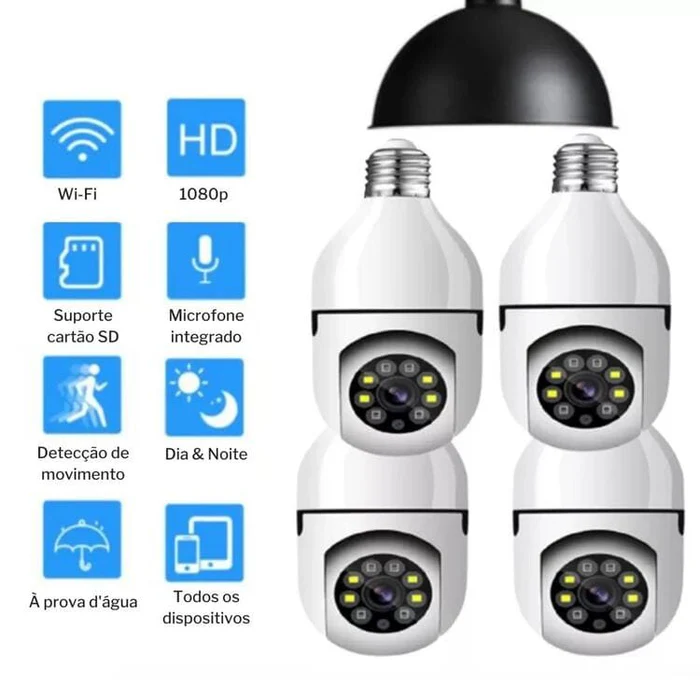 Câmera de Segurança Smart Full HD 1080p Wi-Fi  360 + 2 Adesivo De Monitoramento (Brinde)