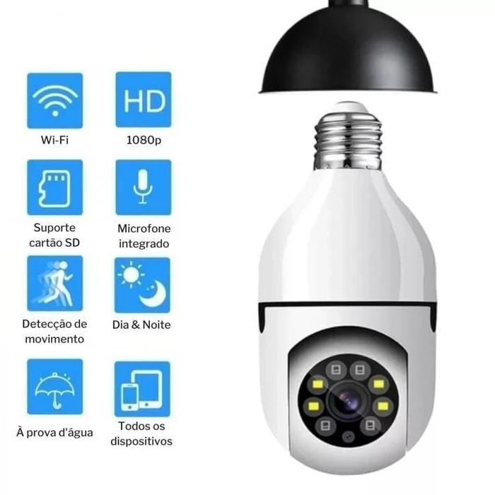 Câmera de Segurança Smart Full HD 1080p Wi-Fi  360 + 2 Adesivo De Monitoramento (Brinde)