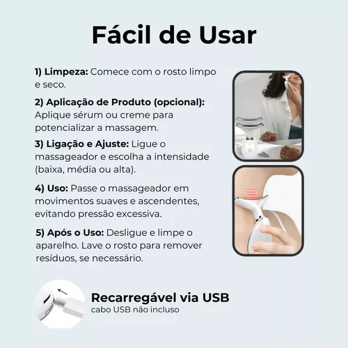 Massageador Rejuvenescedor com LED para Rosto e Pescoço + Fita Mágica Para Skincare (Brinde)