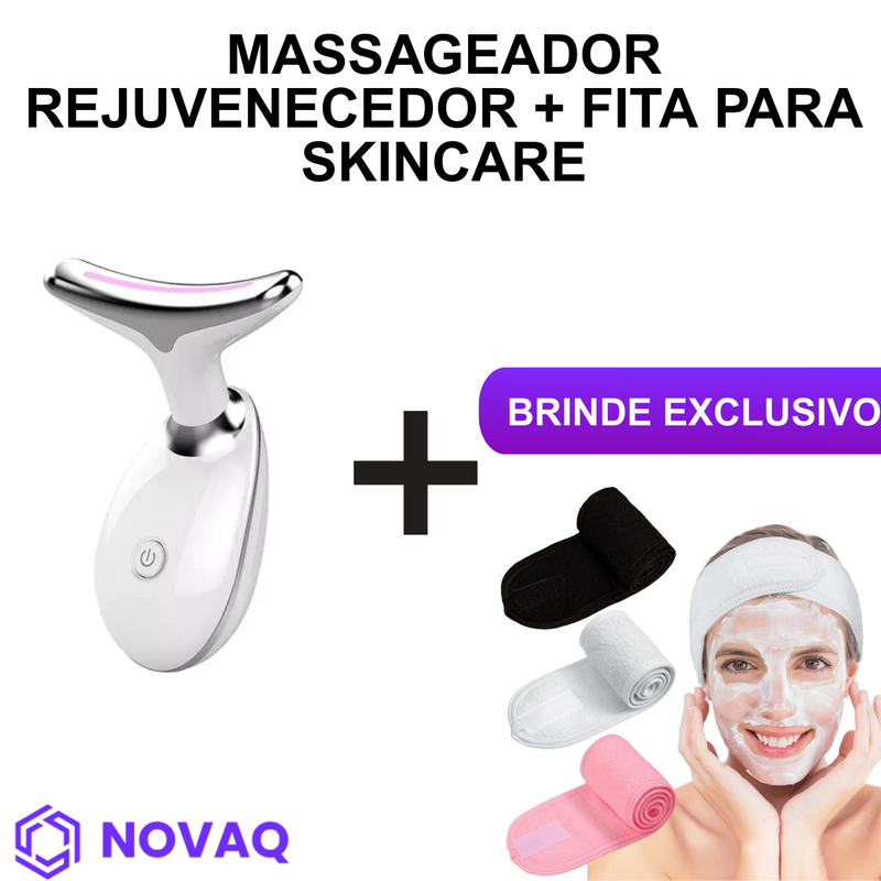 Massageador Rejuvenescedor com LED para Rosto e Pescoço + Fita Mágica Para Skincare (Brinde)