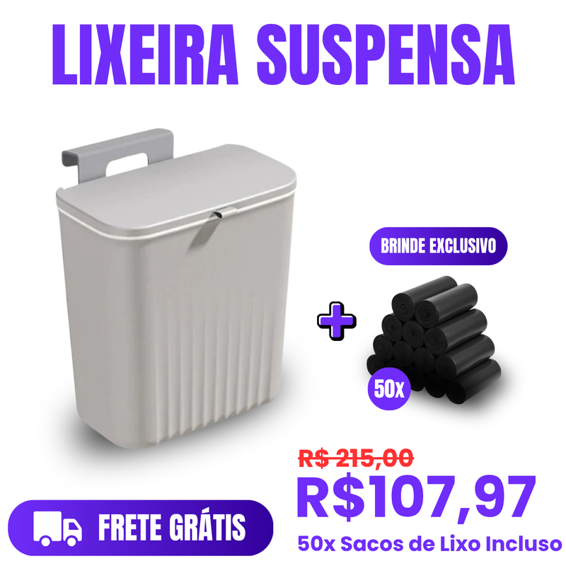 Lixeira Suspensa Cozinha e Banheiro 9L + 50 Sacos (Brinde)!