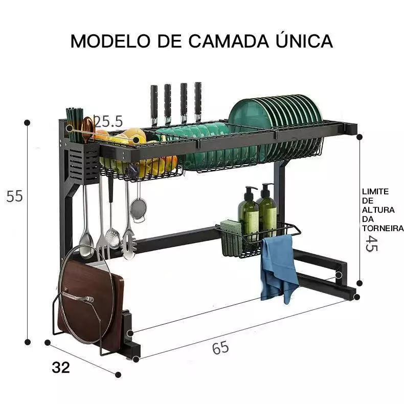 Escorredor de Louças Suspenso Inox + Bucha de louça (BRINDE)!