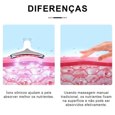 Massageador Rejuvenescedor com LED para Rosto e Pescoço + Fita Mágica Para Skincare (Brinde)